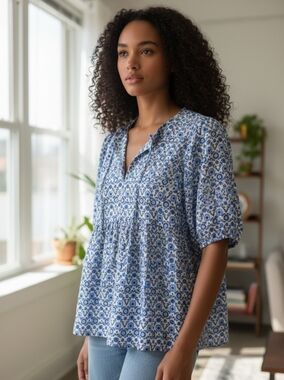 Ann Taylor Loft Floral Print Top Size M Blue